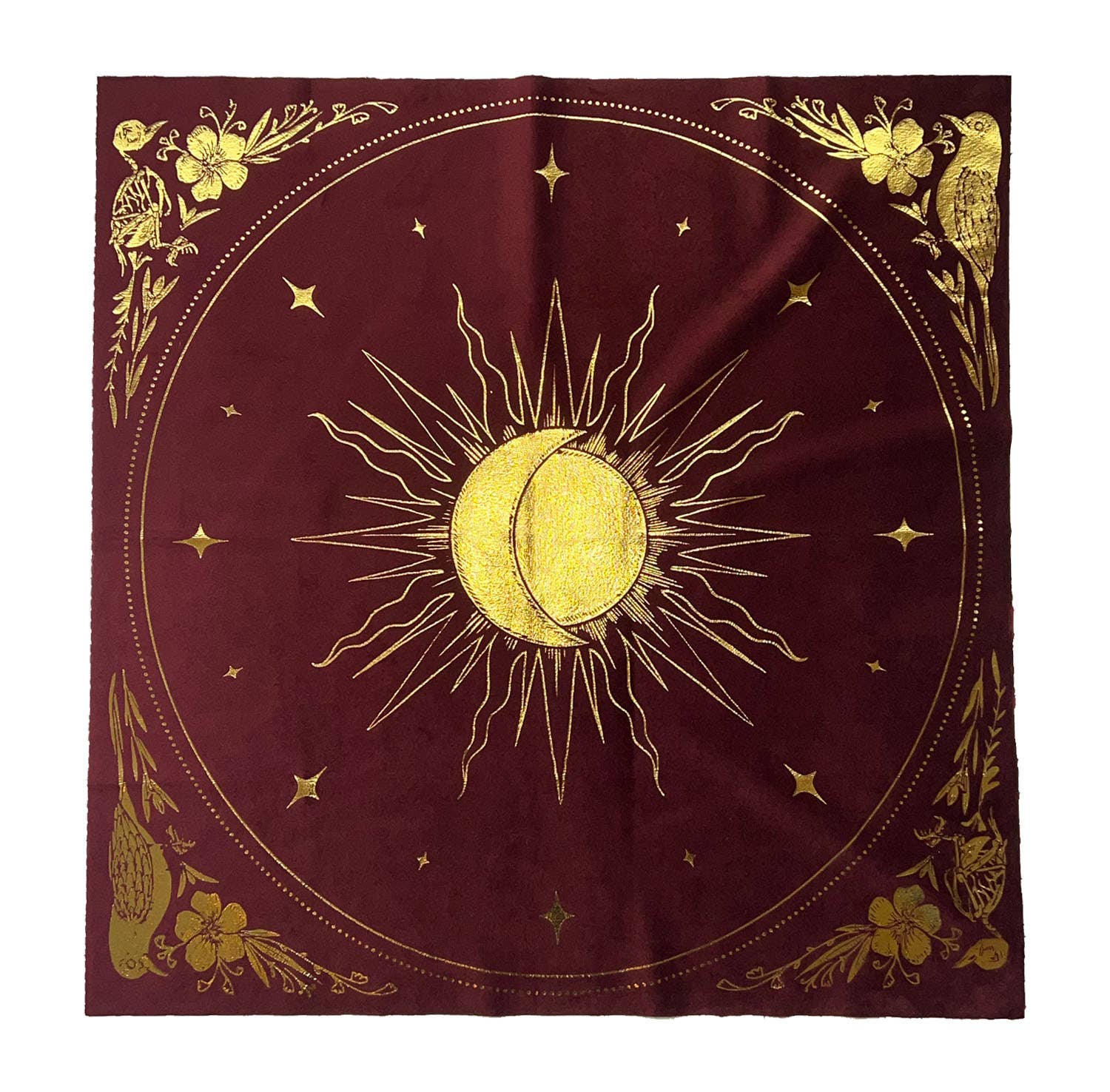 Velvet Altar Cloth - "Celestial": Ruby Red Velvet + Gold Foil