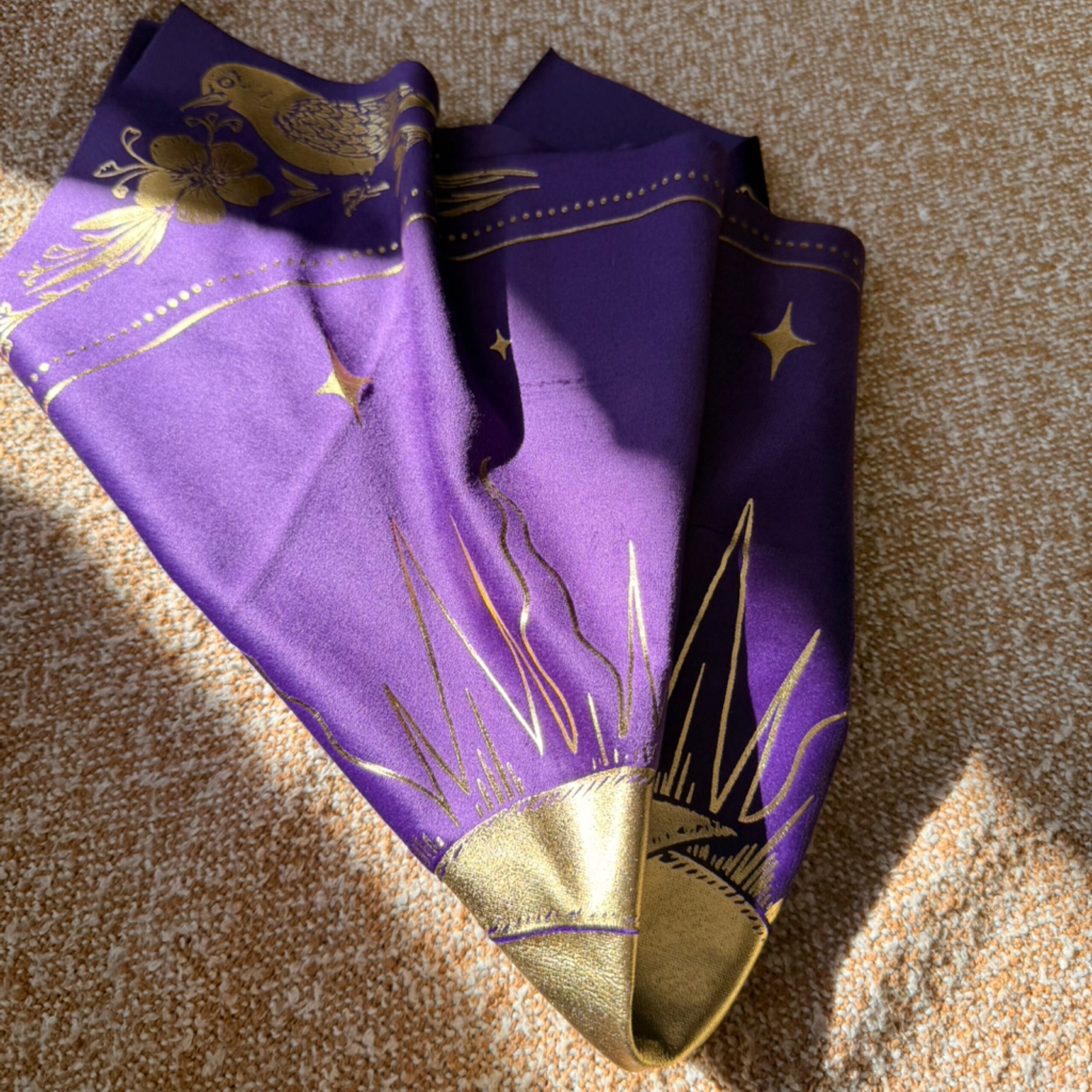 Velvet Altar Cloth - "Celestial": Dark Purple Velvet + Gold Foil