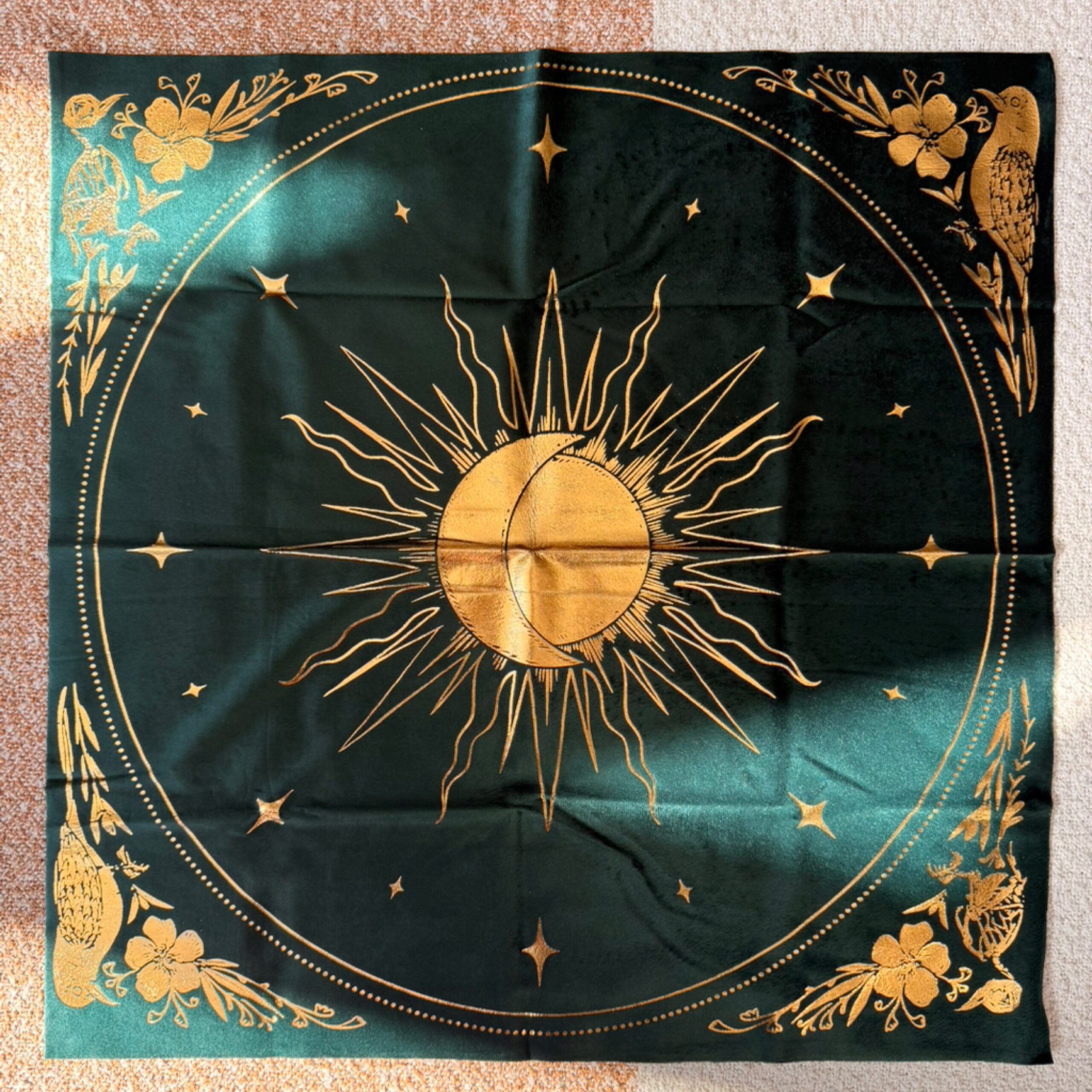 Velvet Altar Cloth - "Celestial": Emerald Velvet + Gold Foil
