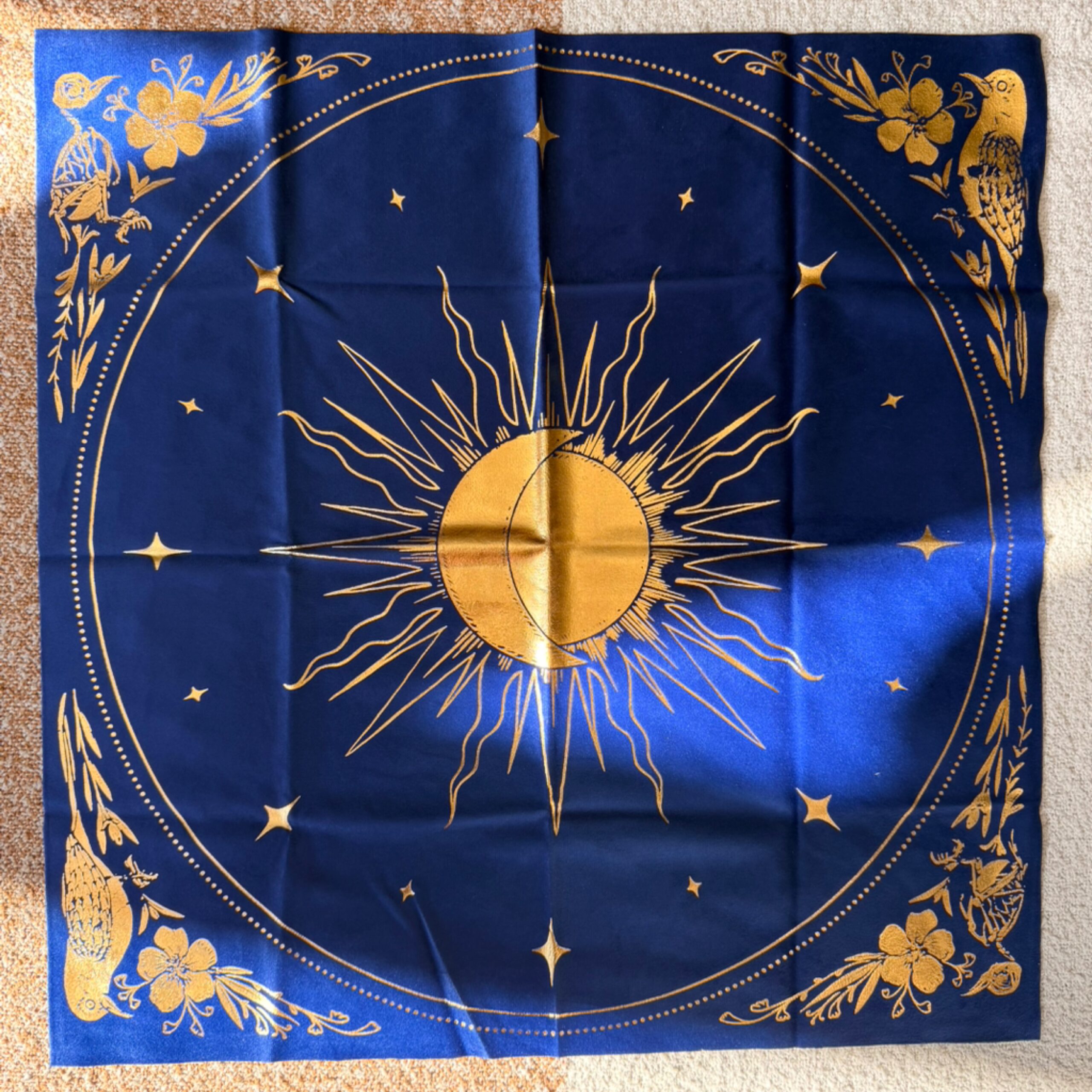 Nappe d'autel en velours - "Céleste" : Velours marine + feuille d'or